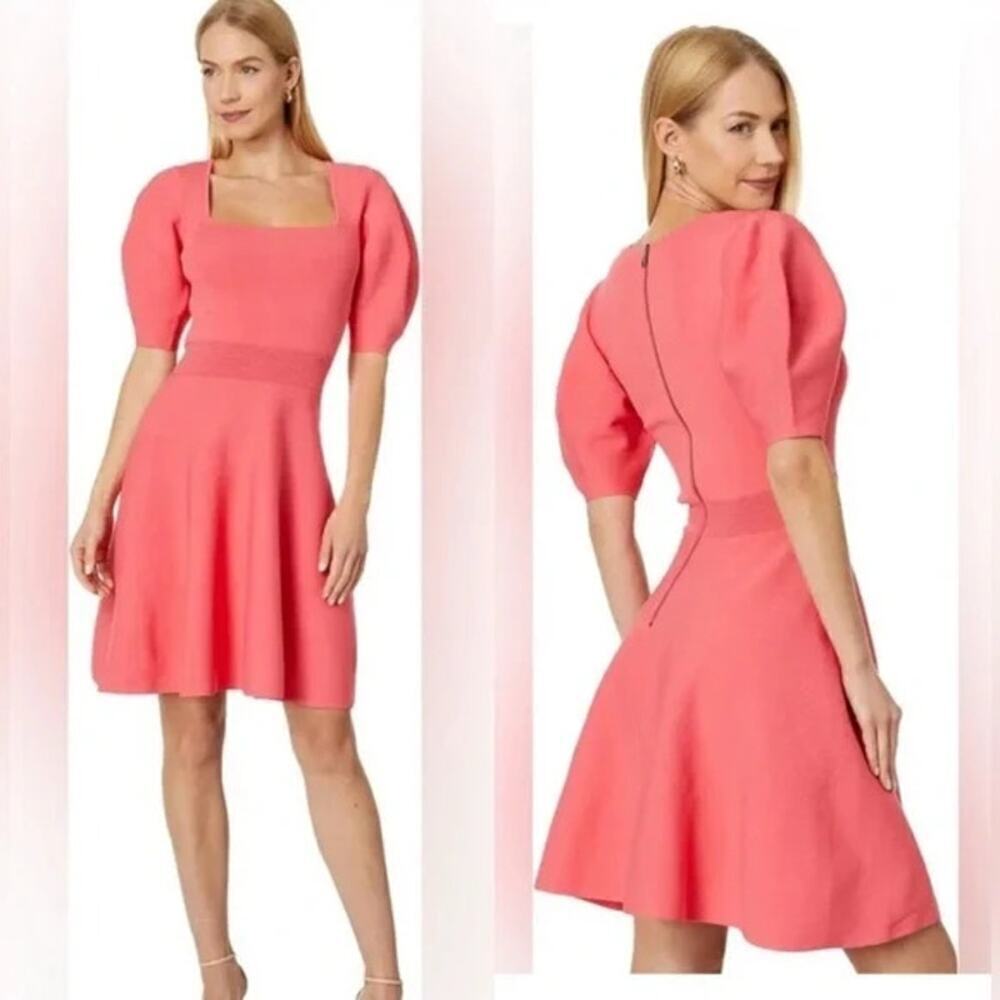 TED BAKER London Hayliy Dress Puff Sleeve Knit Skater Pink TB Size 3 US 8